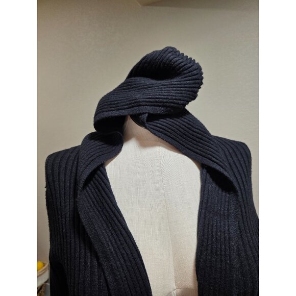 Ribbed Longline Open Cardigan Sweater With Pockets For Women Black - Picture 8 of 12